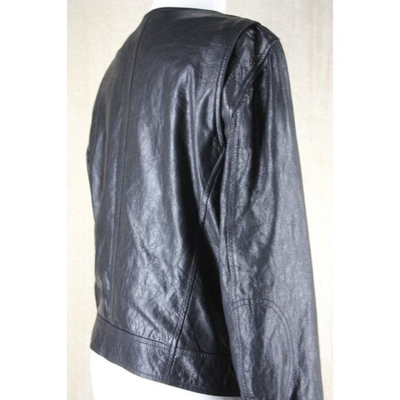 Theory Black Leather Fida Crop Front Zip Biker Jacket Size Large $815 Womens Sz - Picture 2 of 10